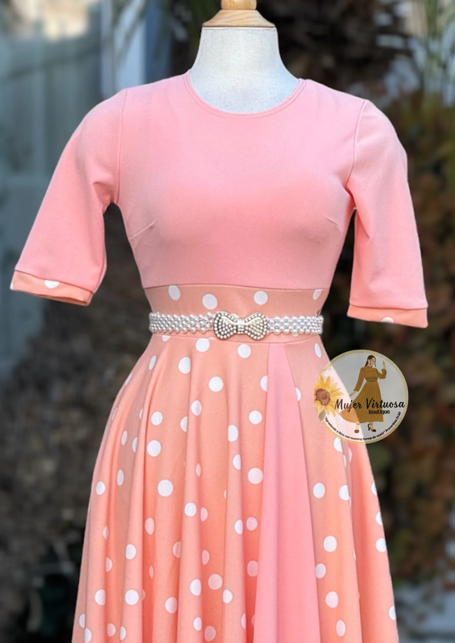 Andrea Peach Polka Dot Dress