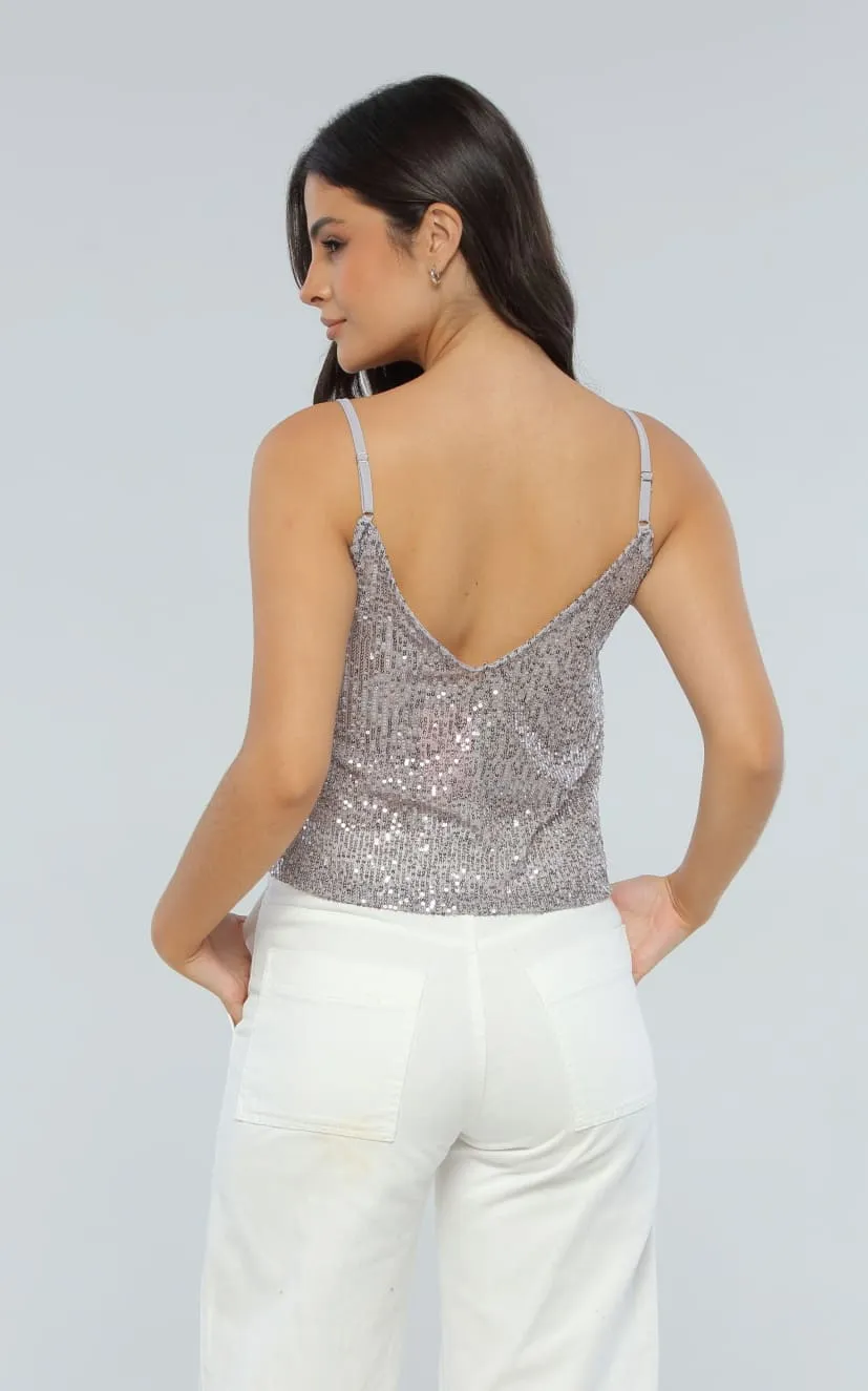 Blusa Gris Plata Lentejuelas