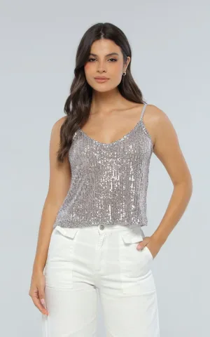 Blusa Gris Plata Lentejuelas