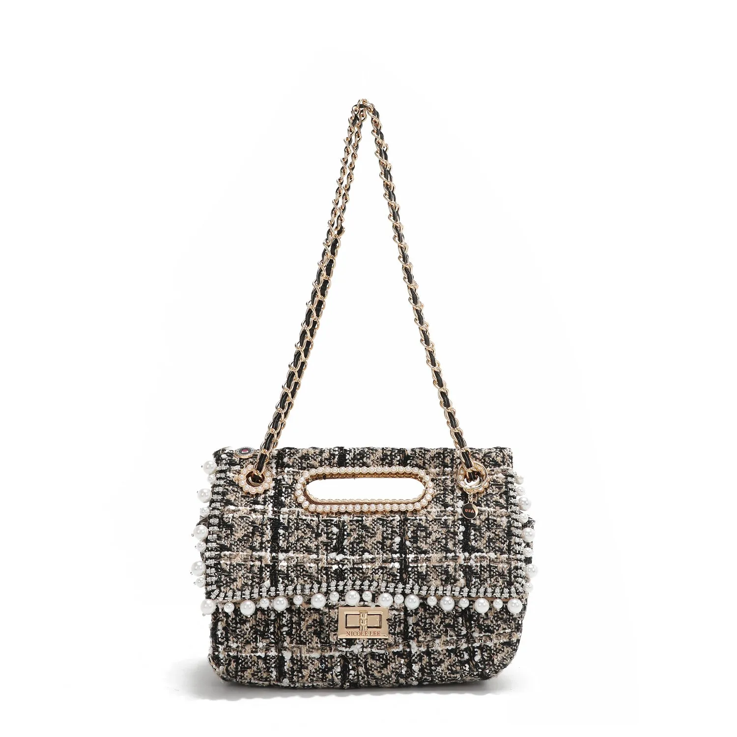 BOLSO CLUTCH ESTILO TWEED CON SOLAPA (BEIGE)