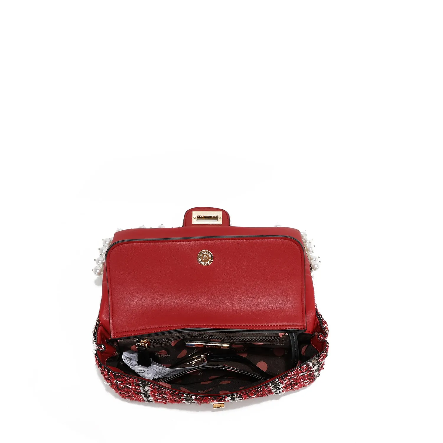 BOLSO CLUTCH ESTILO TWEED CON SOLAPA (BEIGE)
