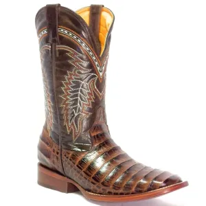 Botas de Cocodrilo Grabado Horma Rodeo Cuadrada Color Cafe