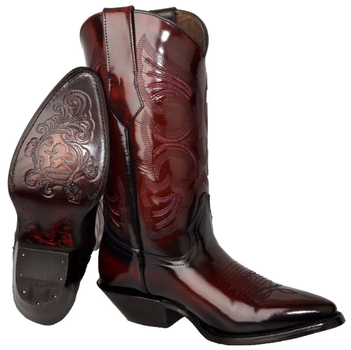 Botas de Cuero Original Camaleon Horma Puntal Color Vino JB-900CVINO