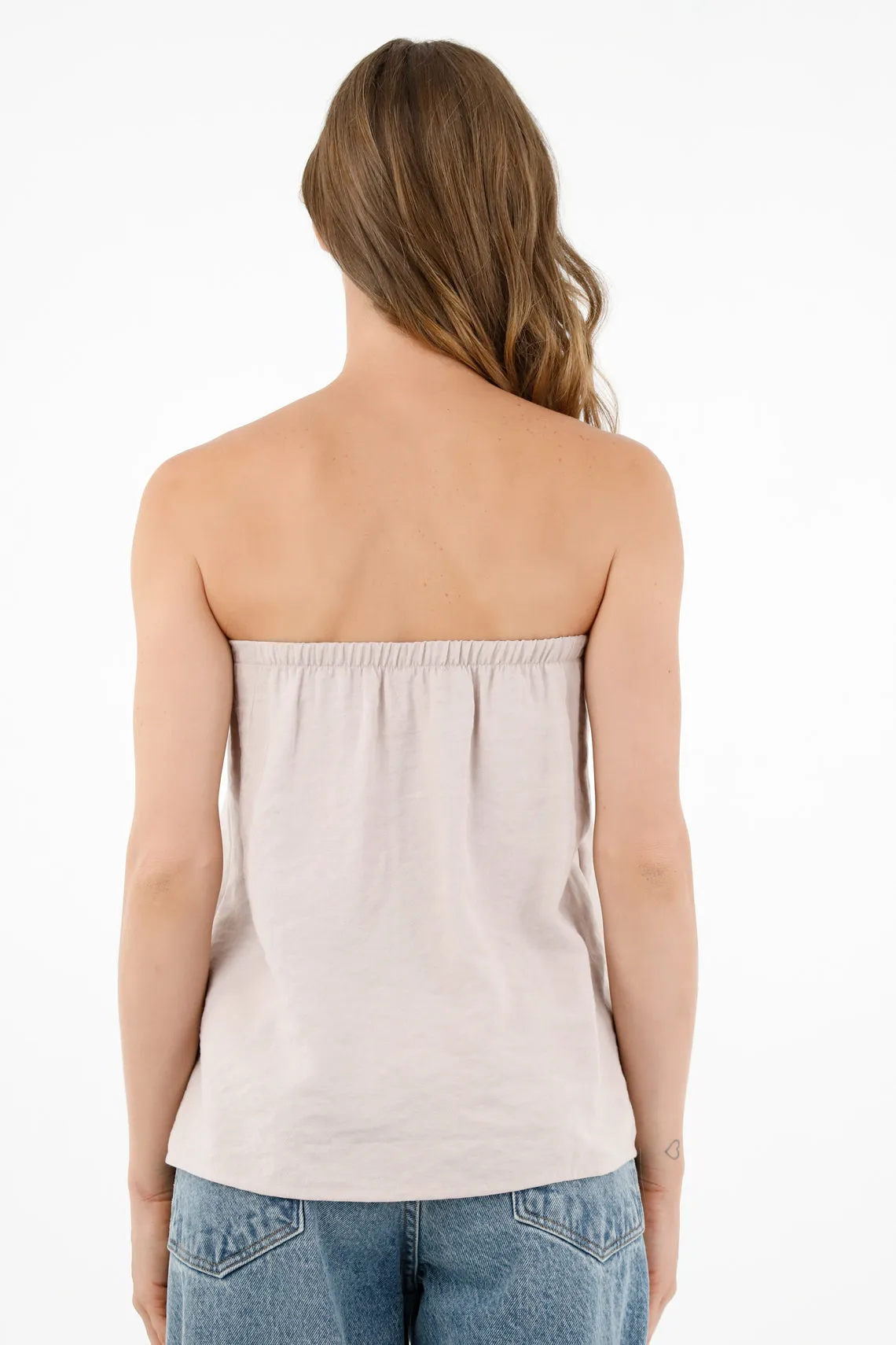 Camisa strapless café para mujer