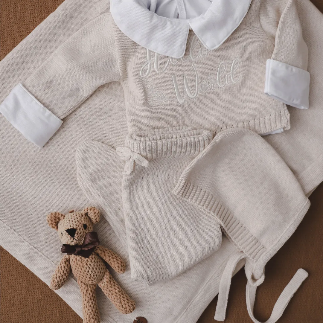 Conjunto - Saída Maternidade Tricot - AREIA