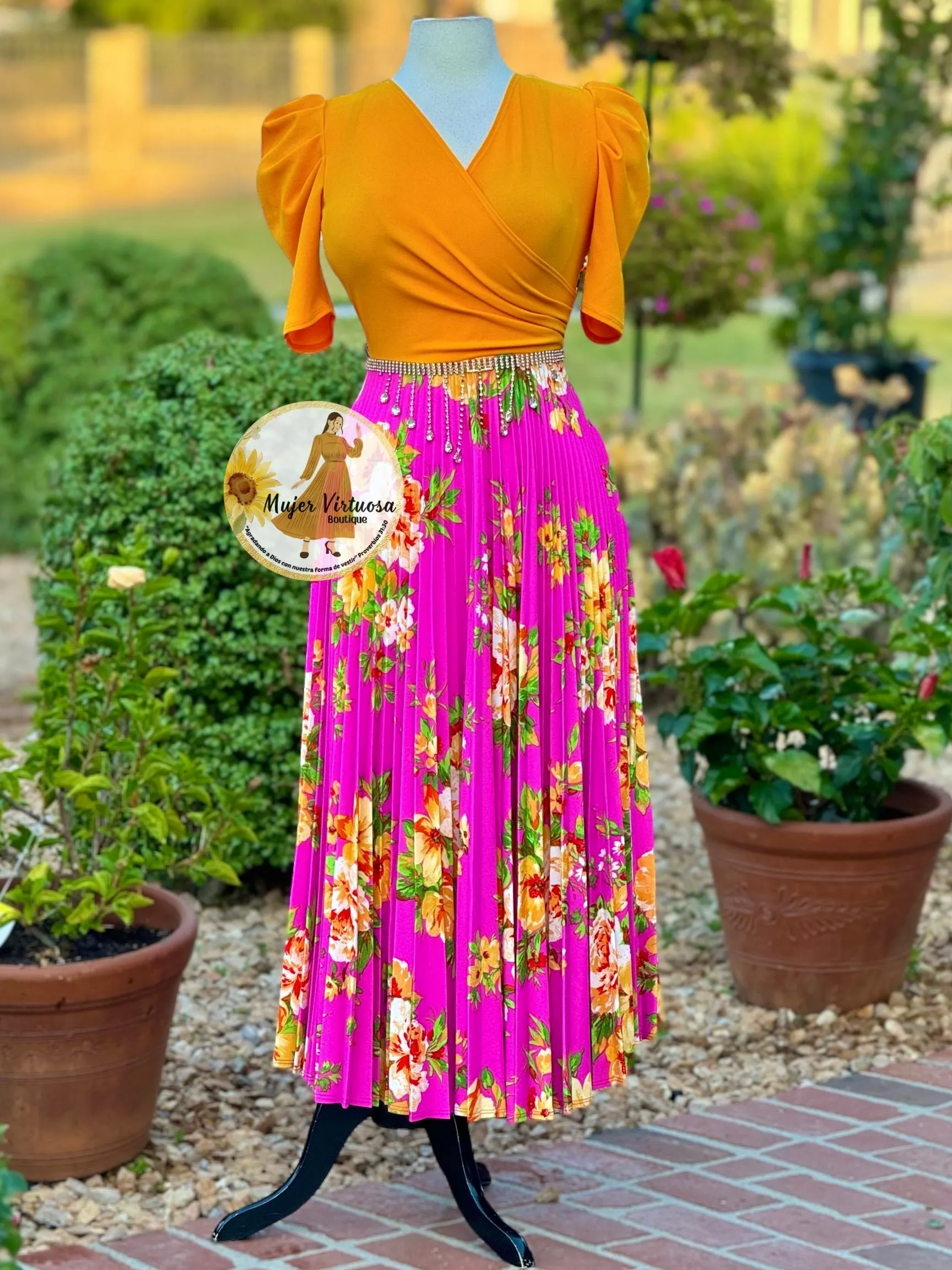 Jessica Mango & Pink Floral Pleated Dress