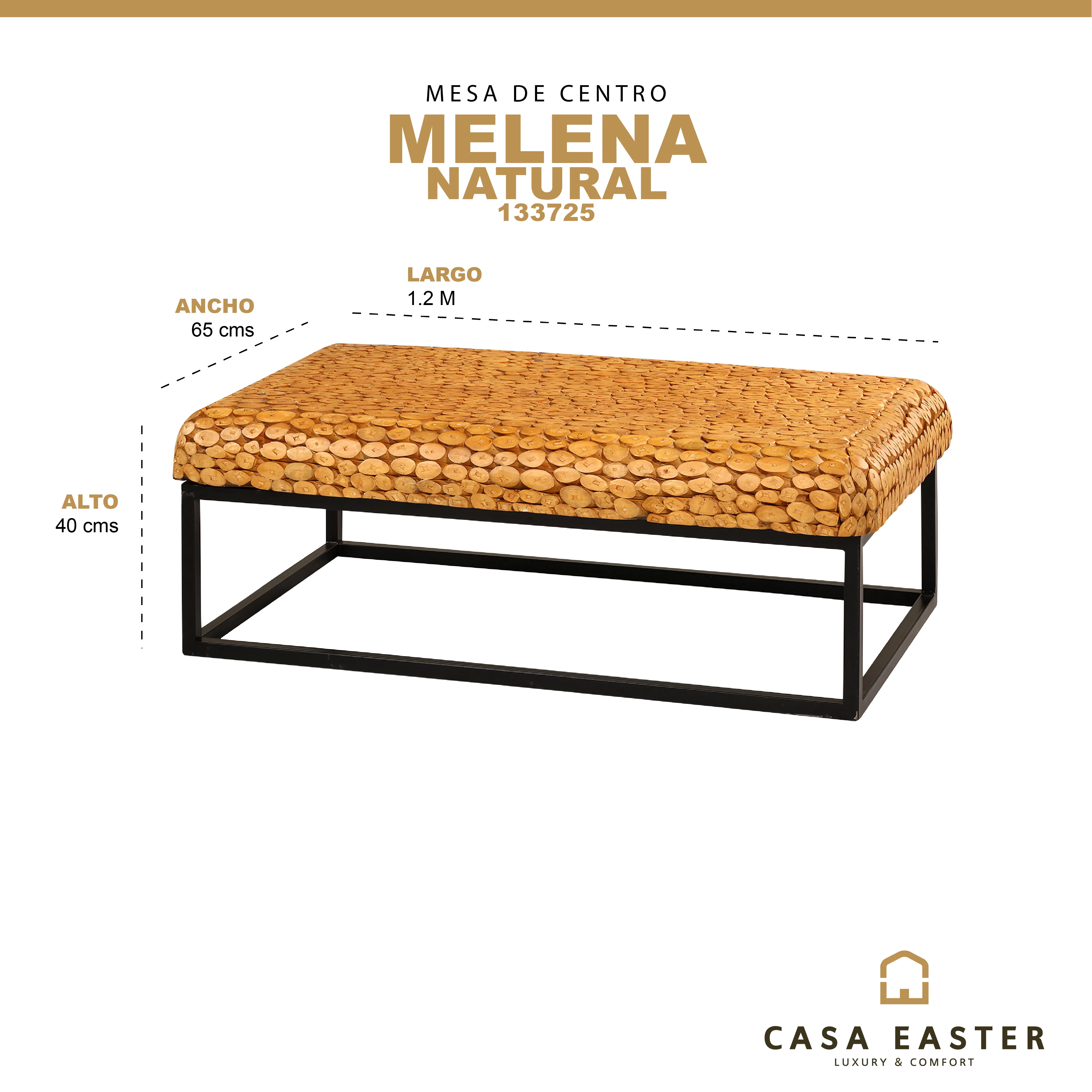 Mesa De Centro Rectangular 1.2 M Color Natural MALENA 133725
