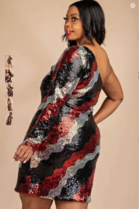 Multi Sequin One Shoulder Dress