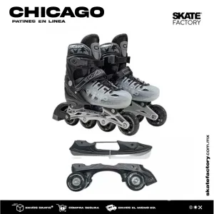 PATINES EN LINEA CHICAGO AJUSTABLES 3 EN 1 NEGRO
