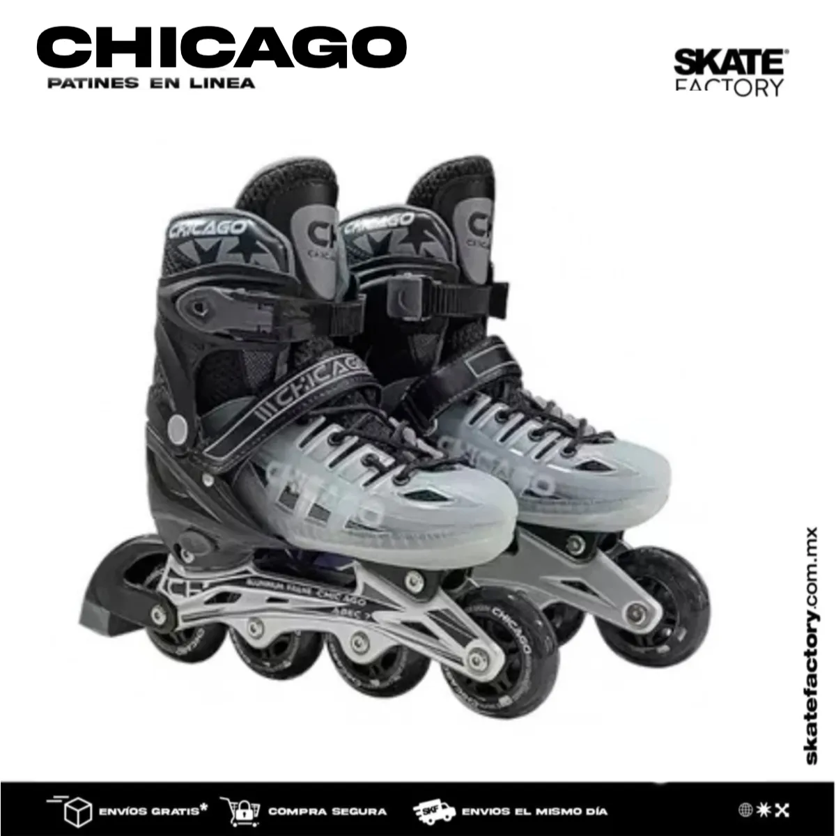 PATINES EN LINEA CHICAGO AJUSTABLES 3 EN 1 NEGRO