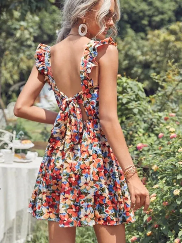 Vestido Curto Estampado Costas c/ Laço