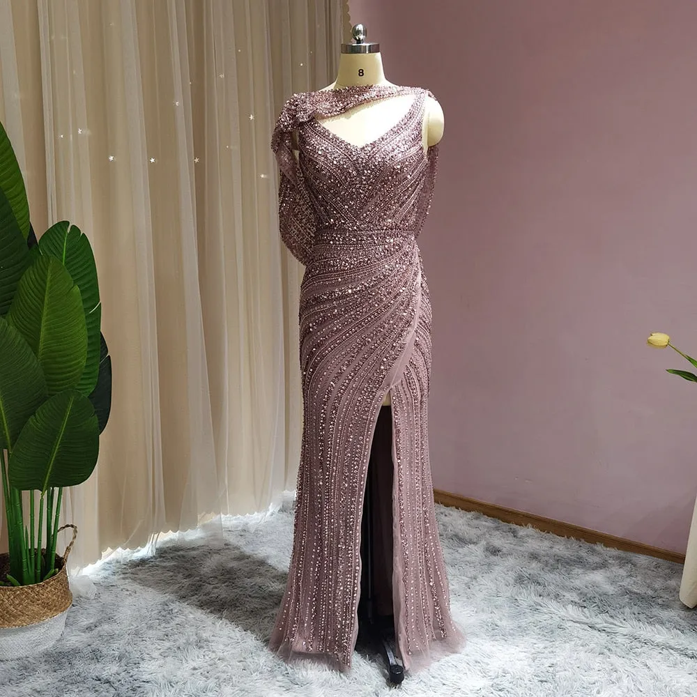 Vestido de Festa Luxo Clássico com Cravejado em Cristais com Manta - Modelo Especial