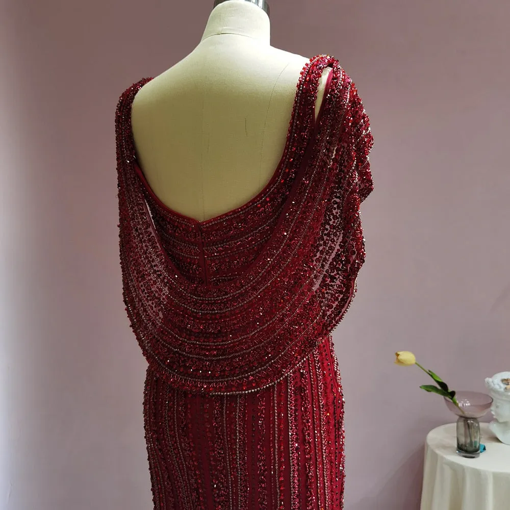 Vestido de Festa Luxo Clássico com Cravejado em Cristais com Manta - Modelo Especial