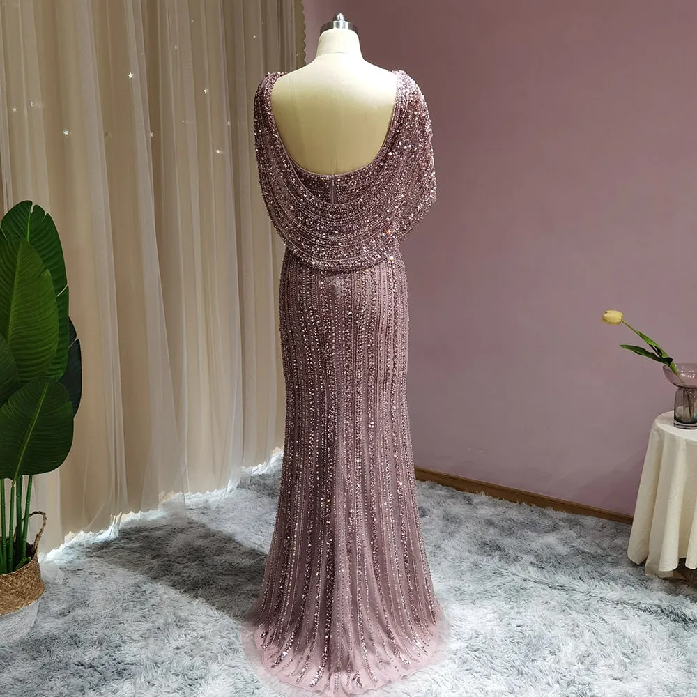 Vestido de Festa Luxo Clássico com Cravejado em Cristais com Manta - Modelo Especial