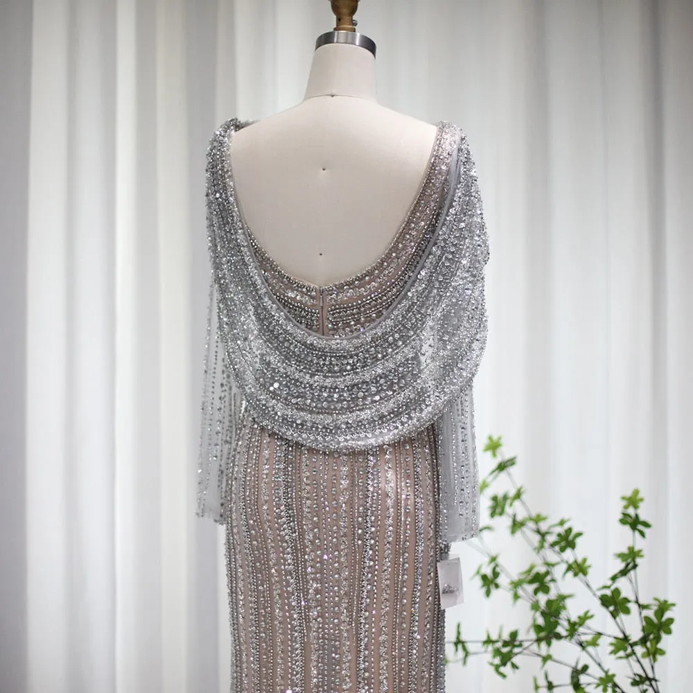 Vestido de Festa Luxo Clássico com Cravejado em Cristais com Manta - Modelo Especial