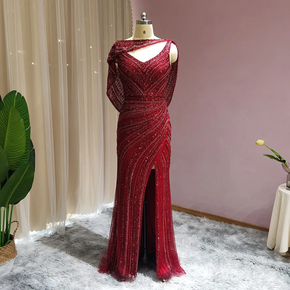 Vestido de Festa Luxo Clássico com Cravejado em Cristais com Manta - Modelo Especial