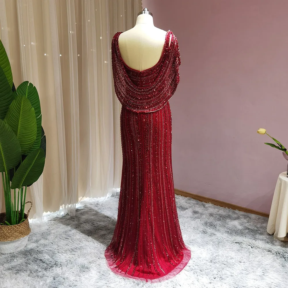 Vestido de Festa Luxo Clássico com Cravejado em Cristais com Manta - Modelo Especial