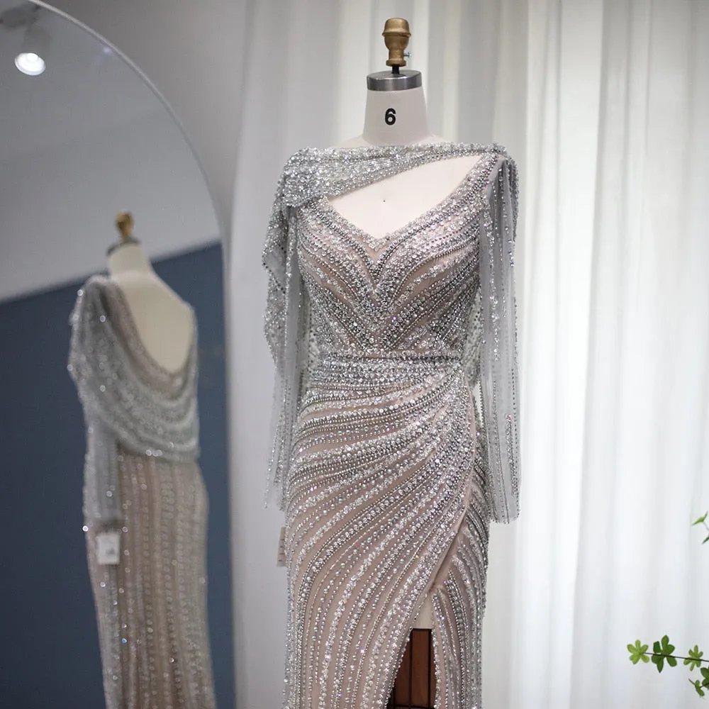 Vestido de Festa Luxo Clássico com Cravejado em Cristais com Manta - Modelo Especial