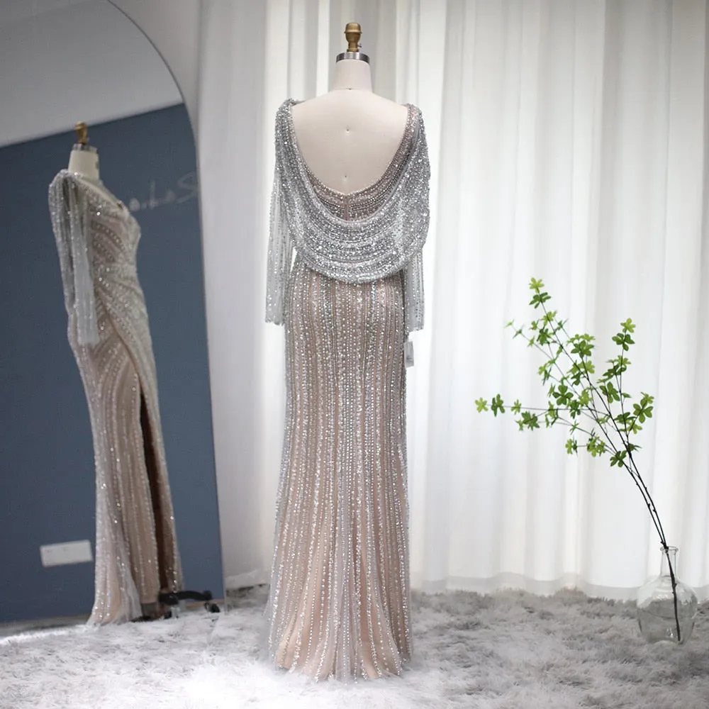 Vestido de Festa Luxo Clássico com Cravejado em Cristais com Manta - Modelo Especial
