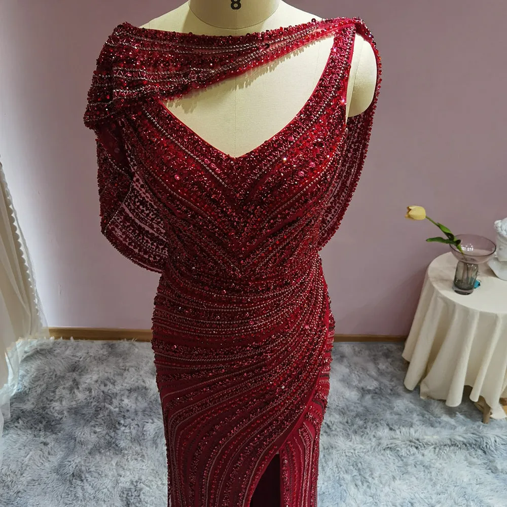 Vestido de Festa Luxo Clássico com Cravejado em Cristais com Manta - Modelo Especial