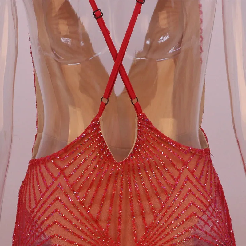 Vestido de Festa Transparente c/ Glíter Brilhante Curto