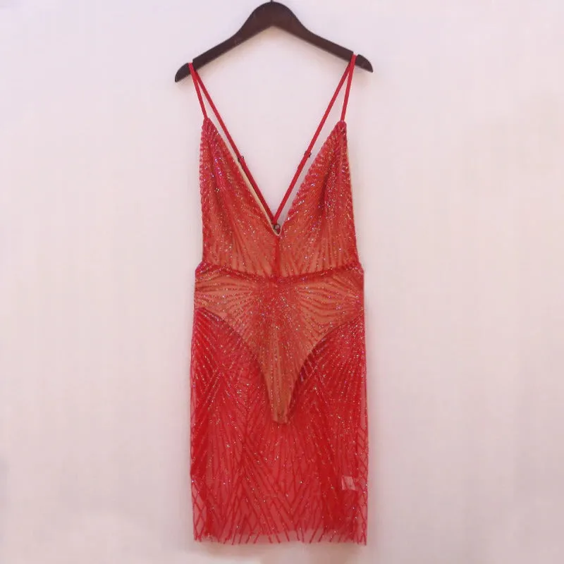 Vestido de Festa Transparente c/ Glíter Brilhante Curto
