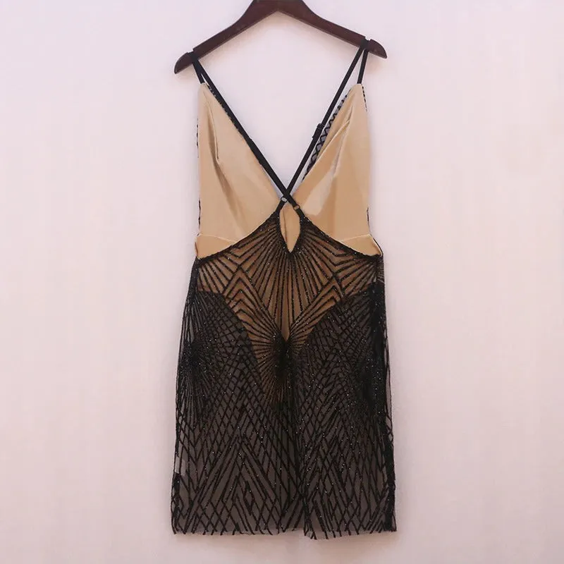 Vestido de Festa Transparente c/ Glíter Brilhante Curto