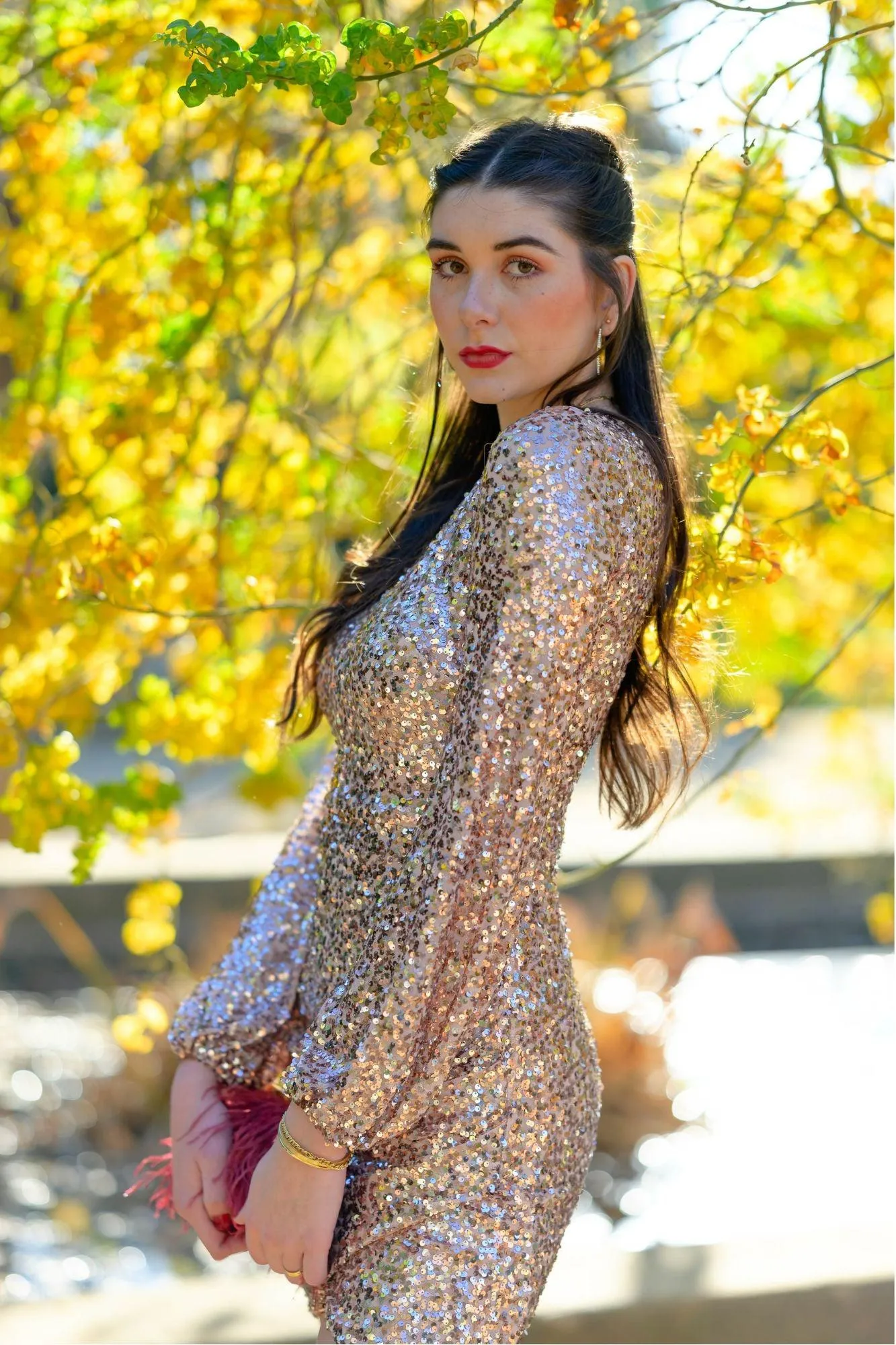 Vestido Elástico en Lentejuelas para Mujer Color Nude