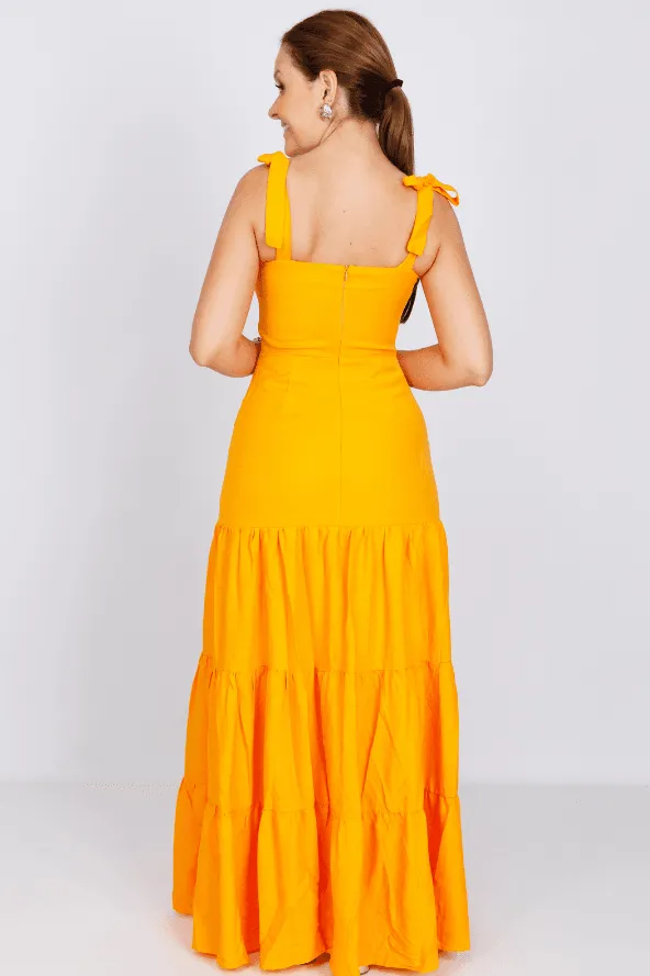 Vestido Midi Laço Alça Ágata Laranja