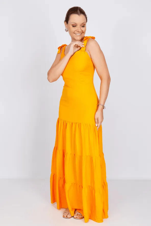 Vestido Midi Laço Alça Ágata Laranja