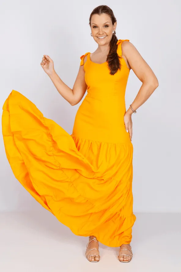 Vestido Midi Laço Alça Ágata Laranja